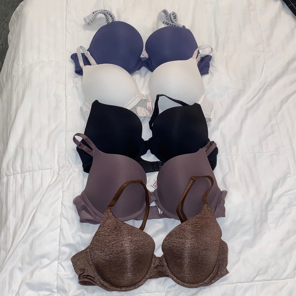 5 bras used VS all size 36B “T-shirt push-up full coverage” & “perfect shape”